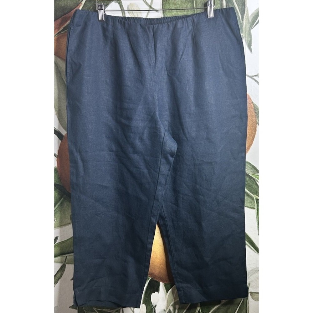 J Jill Love Linen Blue Cropped Pants Women Large Pull On Elastic Waist Pockets
